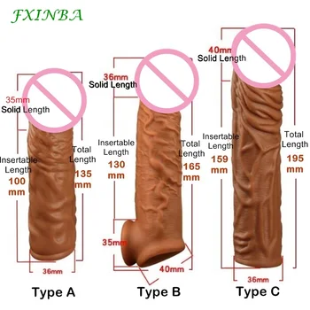 FXINBA Силиконовый Удлинитель пениса, Эластичные Многоразовые Презервативы, Секс-товары для Мужчин, Увеличивающие Задержку Эякуляции, Интимные товары
