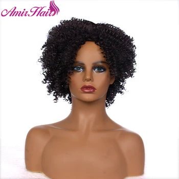 Амир Короткие Кудрявые парики Синтетические волосы Афро пушистые коричневые парики для женщин Натуральные черные термостойкие африканские парики