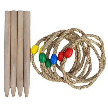 Высококачественная игра для подбрасывания деревянных колец с сумкой для переноски, Пляжное кольцо для метания, игрушка-петля для отдыха с пеньковой веревкой для детей