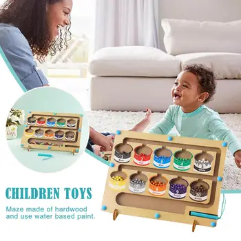 Деревянный Магнитный Лабиринт с цветными номерами и 55 бусинами, обучающие детские игрушки Монтессори, игра для распознавания цветов, подарок для детей