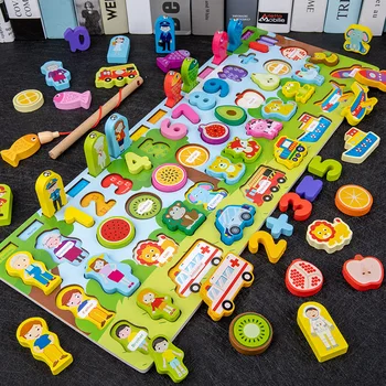Детские Развивающие Деревянные математические игрушки Монтессори, детская доска для подсчета количества Фигур, цвета соответствуют Рыболовным головоломкам, обучающие игрушки, подарки