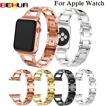 Женский ремешок для часов Apple Watch, 38 мм/42 мм/40 мм, 44 мм, бриллиантовый ремешок из нержавеющей стали для iwatch series 4 3 2 1 Браслет
