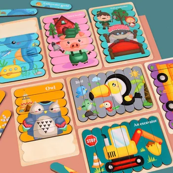 Игрушка Монтессори, креативный деревянный пазл для дошкольного образования, мультяшные животные, фрукты, двусторонний пазл для детских игрушек