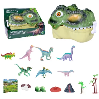 Игрушки с динозаврами, прочная фигурка динозавра с игровым ковриком, деревьями и моделью вулкана, реалистичная коробка для хранения головы динозавра для детей