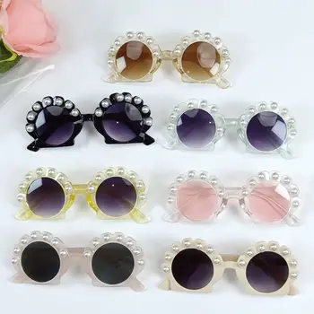 Красочные детские солнцезащитные очки, Милые солнцезащитные очки с жемчугом в форме ракушки для девочек, Модные ретро-очки, летние солнцезащитные очки-козырек