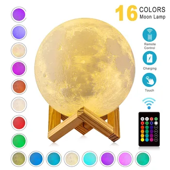 Лунный Ночник Сенсорный 3D Принт Лунная Лампа Светящаяся Луна Перезаряжаемая Смена Цвета Сенсорная Лунная Лампа Светящаяся Луна Детские Игрушки Подарки