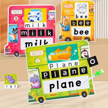 Пазлы с алфавитом для детей 3-5 лет, Пазлы с надписями и буквами, развивающие игрушки Монтессори для дошкольников